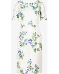 Prada - Short-Sleeved Floral Midi Dress - Lyst