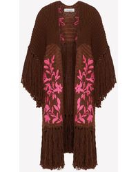Valentino Embroidered Wool And Cotton-blend Poncho in Pink Womens Clothing Jumpers and knitwear Ponchos and poncho dresses 