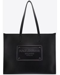 Dolce & Gabbana - Logo Embossed Leather Tote Bag - Lyst