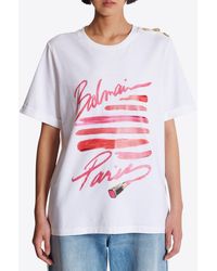 Balmain - Lipstick Print Logo T-Shirt - Lyst
