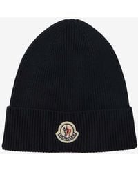 Moncler - Logo Patch Ribbed Wool Beanie - Lyst