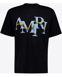 Amiri - Staggered Logo Print Crewneck T-Shirt - Lyst