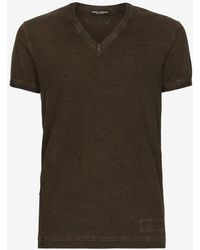 Dolce & Gabbana - Distressed Re-Edition V-Neck T-Shirt - Lyst