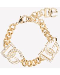 Dolce & Gabbana - Interlock Logo Crystal-Embellished Bracelet - Lyst