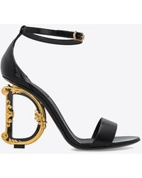 Dolce & Gabbana - Keira 105 Polished Leather Sandals With Dg Baroque Heel - Lyst