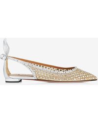 Aquazzura - Bow Tie Crystal Tulle Pointed-Toe Flats - Lyst