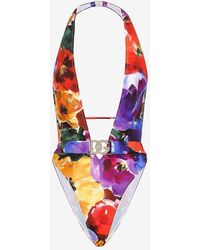 Dolce & Gabbana - Belted Floral One-Piece Swimsuit - Lyst