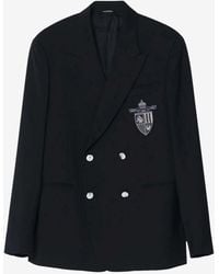 Fendi - Logo Patch Wool Double-Breasted Blazer - Lyst