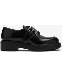 Prada - Brushed Leather Lace-Up Shoes With Strap - Lyst