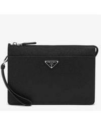 Prada - Triangle Logo Saffiano Leather Pouch - Lyst