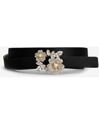Roger Vivier - Rv Bouquet Pearl And Crystal Buckle Satin Belt - Lyst