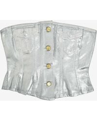Ganni - Foil Corsage Strapless Denim Top - Lyst
