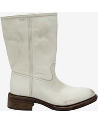 Prada - Aged-Effect Leather Mid-Calf Boots - Lyst