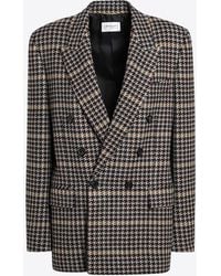 Saint Laurent - Double-Breasted Checked Wool Blazer - Lyst
