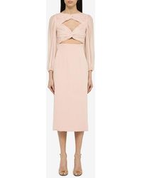 Costarellos - Arwenne Light Pink Silk Midi Dress - Lyst