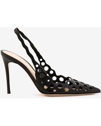 Gianvito Rossi - Nikki 95 Laser-Cut Leather Slingback Pumps - Lyst