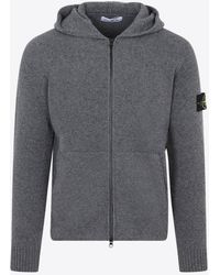 Stone Island - Compass Patch Zip-Up Wool Hoodie - Lyst