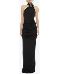 Guiseppe Di Morabito - Halter Maxi Dress With Crystal Floral Brooch - Lyst