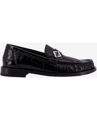 Fendi - Logo-Plaque Leather Loafers - Lyst