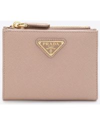 Prada - Triangle Logo Saffiano Leather Zip Wallet - Lyst