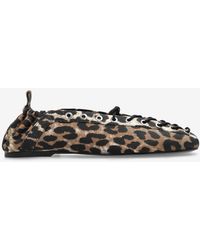 Ganni - Leopard Print Lace-Up Ballet Flats - Lyst