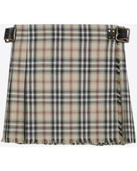 Burberry - Check-Pattern Wool Mini Skirt - Lyst