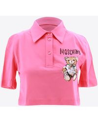 Moschino - Teddy Bear Print Cropped Polo T-Shirt - Lyst