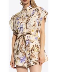 Zimmermann - Floral Print Linen Cuffed Playsuit - Lyst