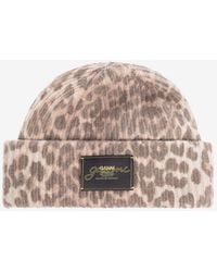 Ganni - Logo Patch Leopard Print Beanie - Lyst