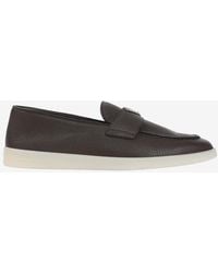 Prada - Suede Apron-Toe Triangle Loafers - Lyst