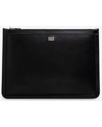 Dolce & Gabbana - Large Logo Plaque Leather Pouch - Lyst