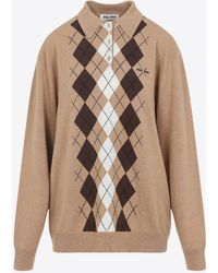 Miu Miu - Argyle Cashmere Polo Sweater - Lyst