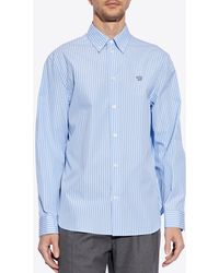 Versace - Embroidered-Medusa Striped Shirt - Lyst