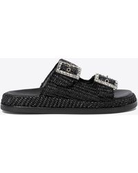 Alibi - Greta Crystal Buckle Raffia Sandals - Lyst