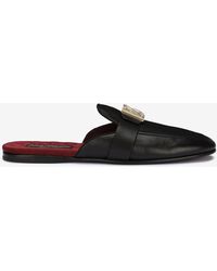 Dolce & Gabbana Calfskin Nappa Bramante Slippers in Black for Men | Lyst