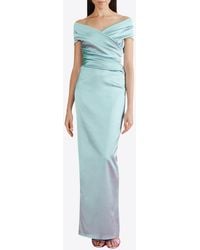 Talbot Runhof - Off-Shoulder Satin Duchesse Maxi Dress - Lyst
