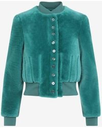 McQueen - Cropped Shearling Leather Bomber Jacket - Lyst