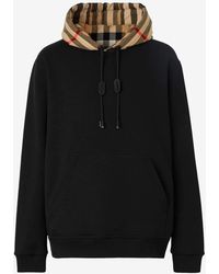 Burberry - Check-Detailed Hooded Sweatshirt - Lyst