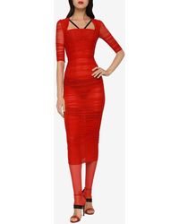 Dolce & Gabbana - Tulle Draped Midi Dress - Lyst