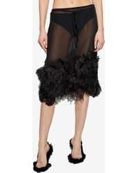 The Attico - Ostrich Feather-Trim Sheer Midi Skirt - Lyst