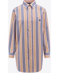 Etro - Logo Embroidered Striped Shirt - Lyst