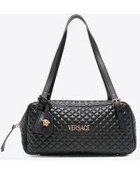 Versace - Logo Tag Quilted Leather Shoulder Bag - Lyst