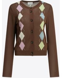 Ganni - Argyle Diamond Knit Cardigan - Lyst