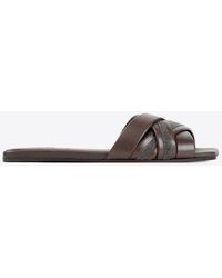 Brunello Cucinelli - Monili-Embellished Leather Flat Sandals - Lyst