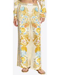 Versace - Underwater Barocco Wide-Leg Silk Pants - Lyst