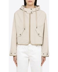 Brunello Cucinelli - Monili Embellished Zip-Up Jacket With Hood - Lyst