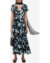 RIXO London - Evie Floral Print Silk Midi Dress - Lyst