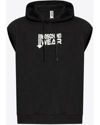 Moschino - Logo Print Sleeveless Hooded Sweatshirt - Lyst