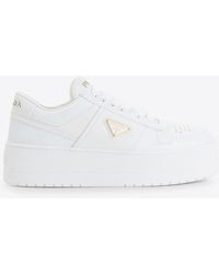 Prada - Triangle Logo Leather Sneakers - Lyst