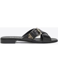 Prada - Triangle Logo Leather Flat Sandals - Lyst